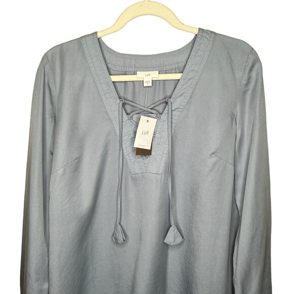 J. Jill Chambray Shirt Blue Rain Lace up Neckline Size Medium NWT - Picture 3 of 9